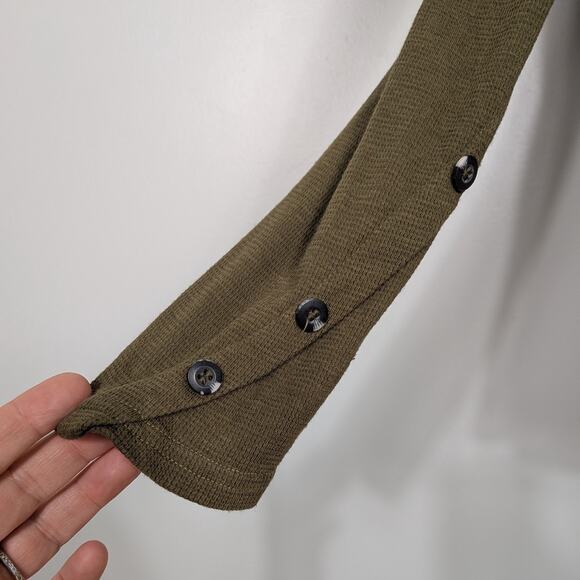 Y2K Thermal Long Sleeve Top S Olive Green Scoop Buttons Knit Twilightcore Elena - Picture 2 of 9